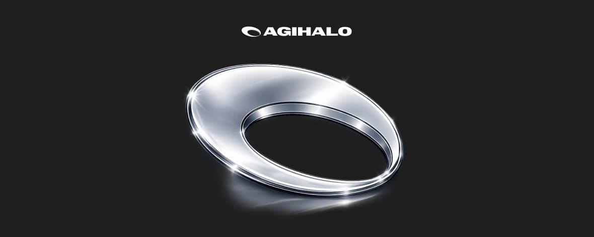 A reflective silver Halo ring on a dark background
