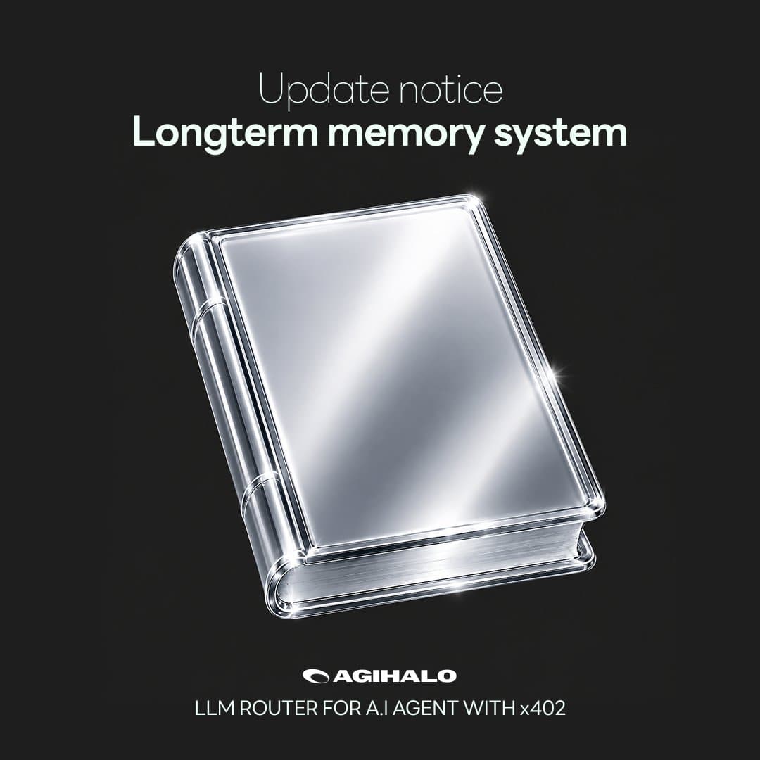 A transparent silver book representing the Agihalo long-term memory system